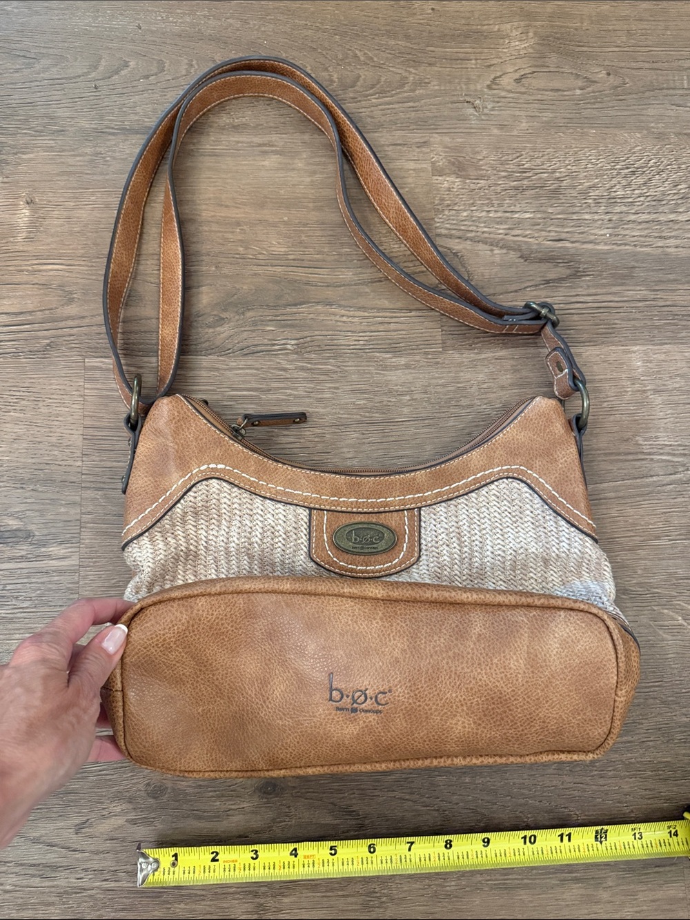 b.o.c. Callahan Tan and Natural Woven began Leather-Trim Shoulder Bag